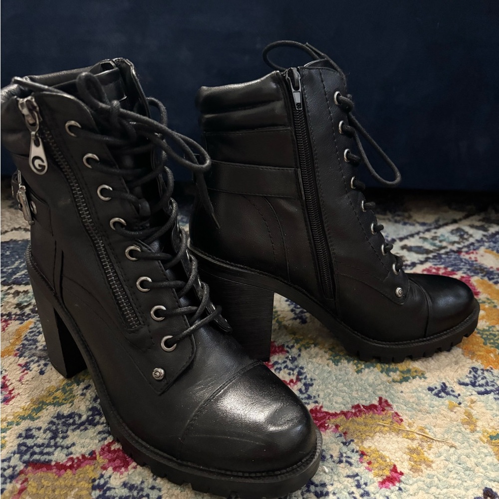 Guess heeled black combat boots